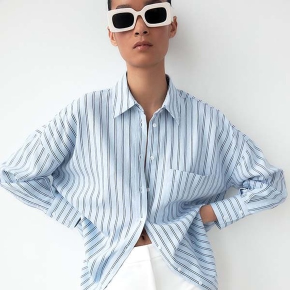 Zara Tops Zara Linen Shirt With Pockets Medium Poshmark